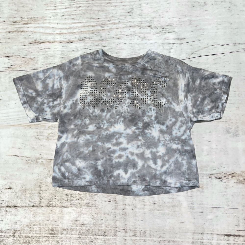 AC/DC Gray Tie Dye Embellished Rhinestone Studded Crop Top Women’s Medium